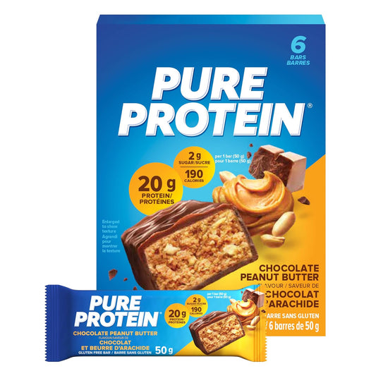 Pure Protein Chocolate Peanut Butter Protein Bars, 20g Protein, 6 Count