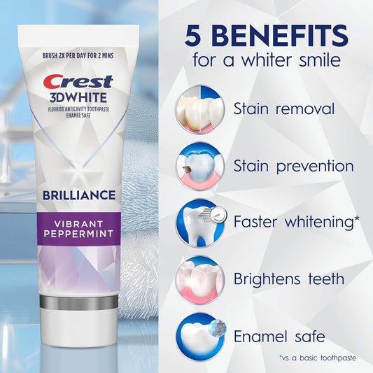Crest 3D White Teeth Whitening Toothpaste for Adults 3 Pack Vibrant Peppermint