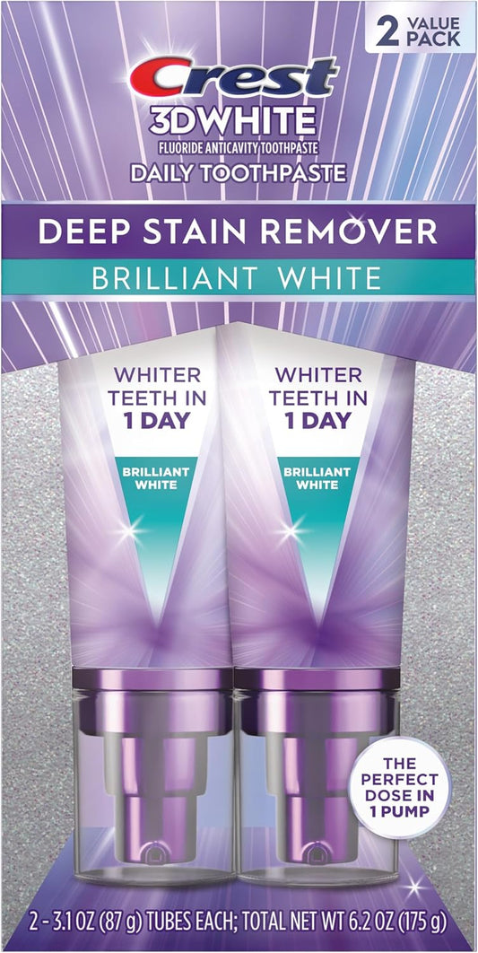 Crest 3D White Deep Stain Remover Toothpaste, Teeth whitening for Adults, 87g, 2 Pack