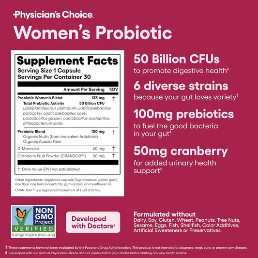 Physician's CHOICE Probiotics for Women - PH Balance, Digestive, UT, & Feminine Health - Women Probiotic - 30 CT