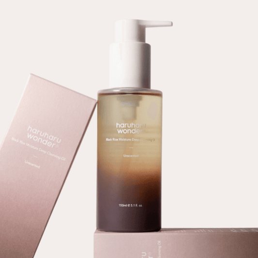 Haruharu Wonder skincare product with pump and box on a light background