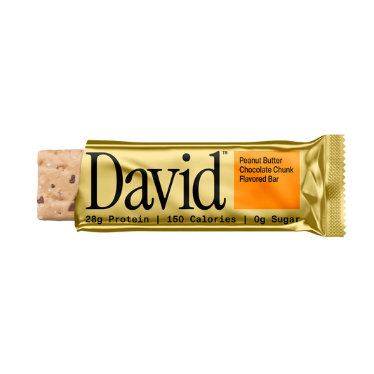 DAVID Peanut Butter Chocolate Chunk Protein Bar 28g Protein 150 Calories 0g Sugar