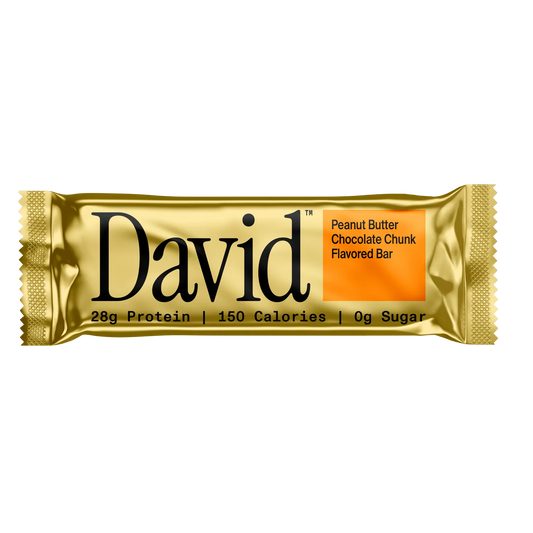 DAVID Peanut Butter Chocolate Chunk Protein Bar 28g Protein 150 Calories 0g Sugar