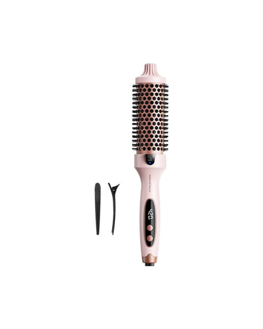 Wavytalk Thermal Brush, Blowout Boost 1.5 inch Heated Round Brush for Blowout Look, Dual Voltage, Pink, Sakura, Tourmaline Ceramic, Negative Ion Technology, 5 Temperature Settings, Less Damage