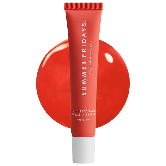 Summer Fridays  Lip Butter Balm Treatment for Hydration + Nourishing Shine  Poppy - sheer citrus coral